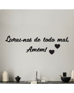 Religioso Frase Livrai-nos de Todo Mal Amém MDF Quadro Decorativo 3mm Preto Fosco
