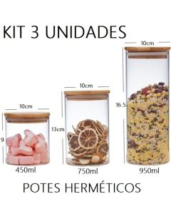 OFERTA Conjunto 3 Potes Hermético De Acrílico Redondo 900ML 700ML E 450ML Super Vedação Transparente