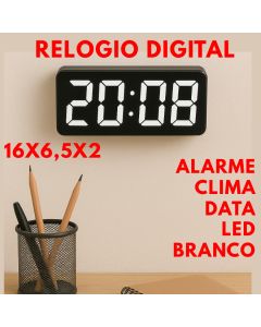 Relogio De Led Digital 16X6,5X2 Data Temperatura Alarme Leds Brancos Para Mesa