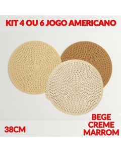 Kit 4 Ou 6 Jogo Americano Tamanho 38CM Moda Elegante Fibra Natural Com Fio Dourado Fácil De Limpar