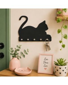Porta Chaves Gato Deitado Decorativo Com Ganchos Mdf 3mm