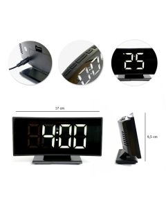 Despertador Curvado Relogio Led De Projeção Soneca Tela Grande Digital LED Com Entrada Usb