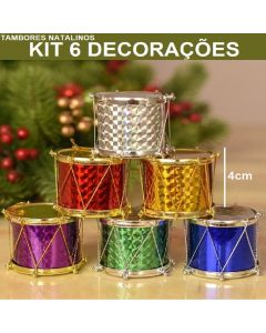 Conjunto De 12 Ou 6 Tambores Tamborzinhos 4cm Decoração Natalina Para Arvores De Natal Coloridos