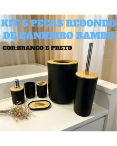 Conjunto 6 Utensilios Para Banheiro Saboneteira Lixeira  Porta escova Bambu Lavabo