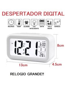 Despertador Relógio Digital LED 13 x 8 x 4.5cm De Vidro Hora Data Temperatura Multicolorido