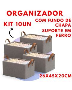 KIT 10 Unidades Organizador 26x45x20cm Fundo Firme Com Suporte De Ferro Para Roupas Objetos Multiuso