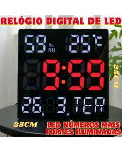 Relógio De Parede Digital De Led Com Calendário Hora Temperatura E Ajuste De Brilho 25x25CM Com Usb