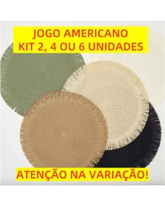 JOGO AMERICANO REDONDO 38CM TRANÇADO BORDA DESFIADO MESA JANTAR KIT 2, 4 OU 6 PEÇAS ELEGANTE