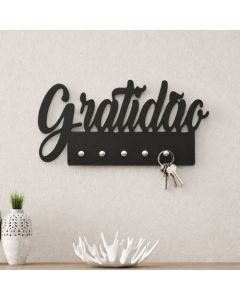 Porta Chaves Palavra Gratidão Decorativo Com Ganchos Mdf 3mm