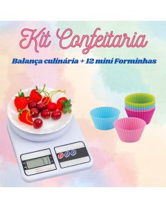 KIT Balança Digital Culinária 24x16,5Cm E 12 Mini Forminhas De CupCake 6,5x3X4,5Cm Para Sua Cozinha