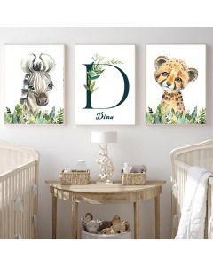 quadro decorativo infantil personalizado safari girafa zebra 3 peças