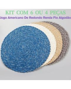 Jogo Americano Descanso kit 4 6 E 2Un 38Cm Renda Redondo Fio Algodão Para Mesa De Jantar