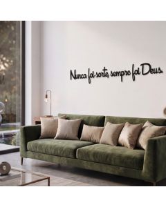 Palavra de Parede Nunca Foi Sorte Sempre Foi Deus em MDF Preto Quadro Decorativo Religioso Fé