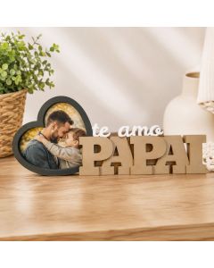 Porta-Retrato Decorativo "Te Amo Papai" com Moldura em Formato de Coração