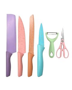 Jogo de Facas 6 Peças Cozinha Chef Churrasco Multiuso Lâmina Afiada Resistente Durável Utensílios Talheres Antiaderente