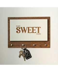 Porta Chaves em Mdf Amadeirado de Parede Decorativo Cachepot 4 Ganchos