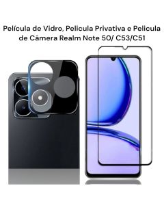 Película de Vidro 3D, Peícula Privtiva e Pelicula de Câmera Realm C53/C51 E Note 50