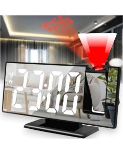 Relógio De Mesa Com Projetor 19,5x9x5Cm Espelhado Com Temperatura USB Alarme Despertador Preto