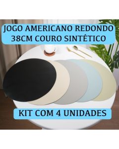 Kit 4 Unidades Jogo Americano Redondo 38cm Couro Sintético PU Descanso Mesa Cozinha Jantar Elegante