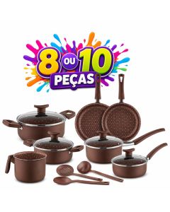 Jogo de Panelas Antiaderente - Com Tampas de Vidro e Utensílios, Cabos Térmicos
