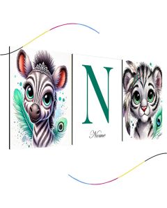 quadro decorativo infantil safari personalizado bichinhos 3 peças, safari, leão, leaozinho, Verde