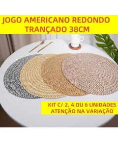 Jogo Americano Redondo 38cm Trançado Artesanal Rústico Kit 2, 4 Ou 6 Un Descanso Mesa Jantar Palha