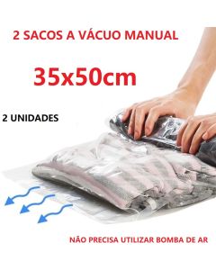 OFERTA 2 Sacos A Vácuo 35x50cm Manual Não Precisa De  Bomba Saco Super Resistente Organizador