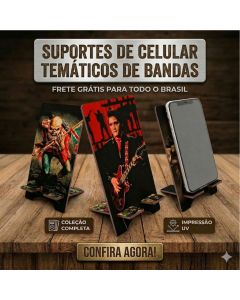 Porta Celular MDF, Suporte para Celular, Tamanho 16x8cm, MDF 3mm Customizado Bandas Musica