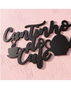 Cantinho do Café MDF Preto 25x15 Recorte Bule e Xícara Decoração Cozinha Cafeteria Padaria Parede