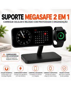Suporte MagSafe 2 em 1 Celular e Relógio Smartwatch Carregador Indução Organizador de Mesa iPhone