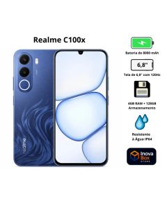 Smartphone Realme C100X NFC 128GB Tela 6.8" 120Hz Câmera 50MP Bateria 8000mAh Dual Chip