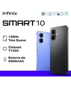 Infinix Smart 10 4.5G, Processador T7250, 128GB Memória e 4GB RAM Expansível, Proteção IP64