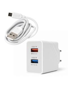 Carregador Turbo Rápido Parede 2 Usb Cabo Micro Usb Android