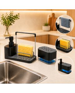 Organizador De Pia Cozinha 450ml Com Dispenser Porta Esponja Toalheiro Preto