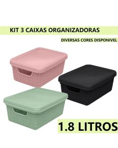 Conjunto 3 Caixa Organizadora Jaguar 1.8L 19,5x13,5x8cm Caixa Tampa Multiuso Orgaização