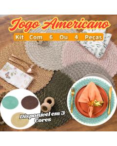 Jogo Americano Descanso De Mesa De Jantar Flexível Kit Com 6 Ou 4 Peças 38Cm Elegante E Rústico