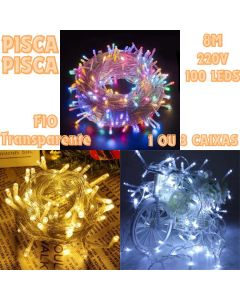 3 Ou 1 Caixas Pisca Pisca 100 Leds 8M 220V Fio Transparente Luzes Natal Uso Interno