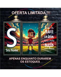 Quadro Decorativo Infantil Futebol Menino, 3 Peças, Placa Personalizada para Quarto, Presente