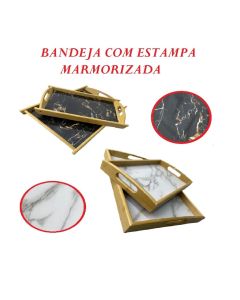 Bandeja Estampa Marmorizada 28x44.5cm Branca Ou Preta Alça Reta ou Arco Decorativo Ou 21x33cm 21x38cm