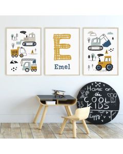 quadro decorativo infantil pequeno construtor personalizado meninos 3 peças
