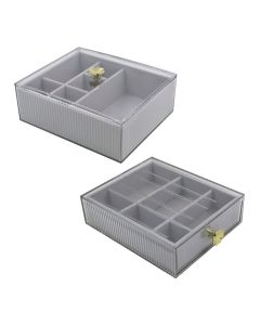 Kit 2 Porta Joias Organizador Portátil Multiúso Divisória Gaveta Tampa P/ Acessórios Veludo Bijuteria Empilhável