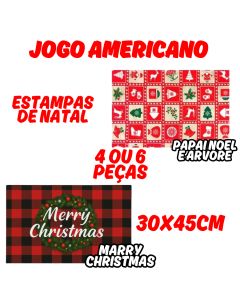 Kit 6 Ou 4 Peças De Jogo Americano 30X45CM Estampas Natalinas Descanso De Mesa Retangular Decorativo