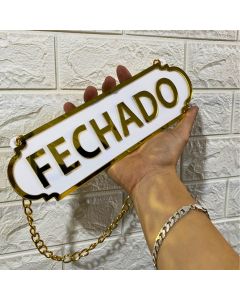 Placa Aberto e Fechado em Acrilico Espelhado com Corrente e Ventosa