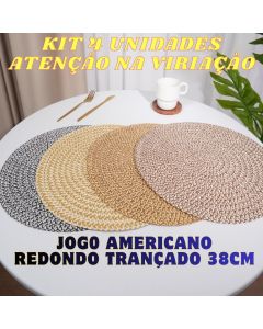 Jogo Americano De 4 Redondo 38cm Trançado Artesanal Descanso Mesa Jantar Chique Rústica