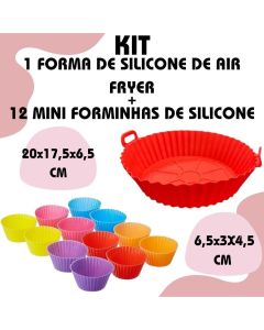 Kit 1 Forma De Air Fryer E 12 Mini Forminhas De Silicone Assadeira Cozinha Doces Salgados