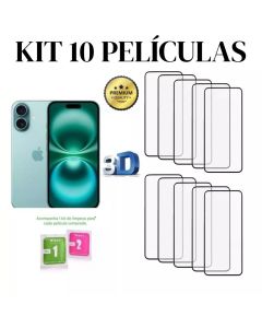 Kit 10 Película de Vidro Temperado 3D Pelicula para iPhone 11 12 13 14 15 16 17 18 Air Pro Max Plus
