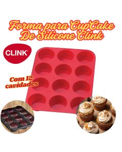 Forma De Silicone Clink 150G CupCake Bolo 29x23Cm 12 Cavidades Doces Multicolorido Molde