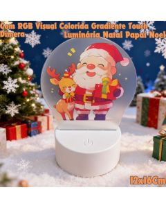 Luminária Natal Papai Noel RGB USB 12x16cm Com Controle Touch Dimerizável