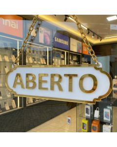 PLACA ABERTO E FECHADO EM ACRLICO ESPELHADO COM VENTOSA (ACOMPANHA VENTOSA)