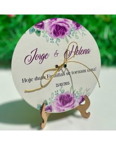 Porta Alianças de Casamento em MDF Personalizado com Flores Lavanda